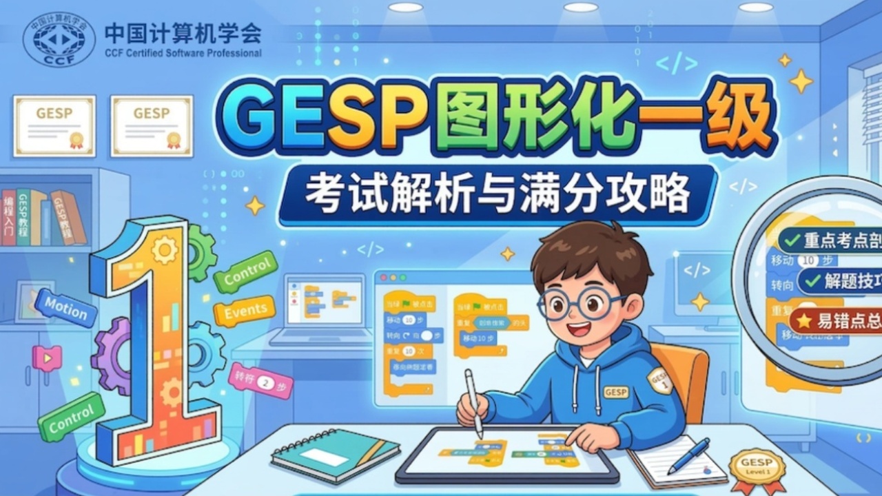 【家长收藏】2026 GESP图形化一级考后首发:真题还原及详细得分点解析